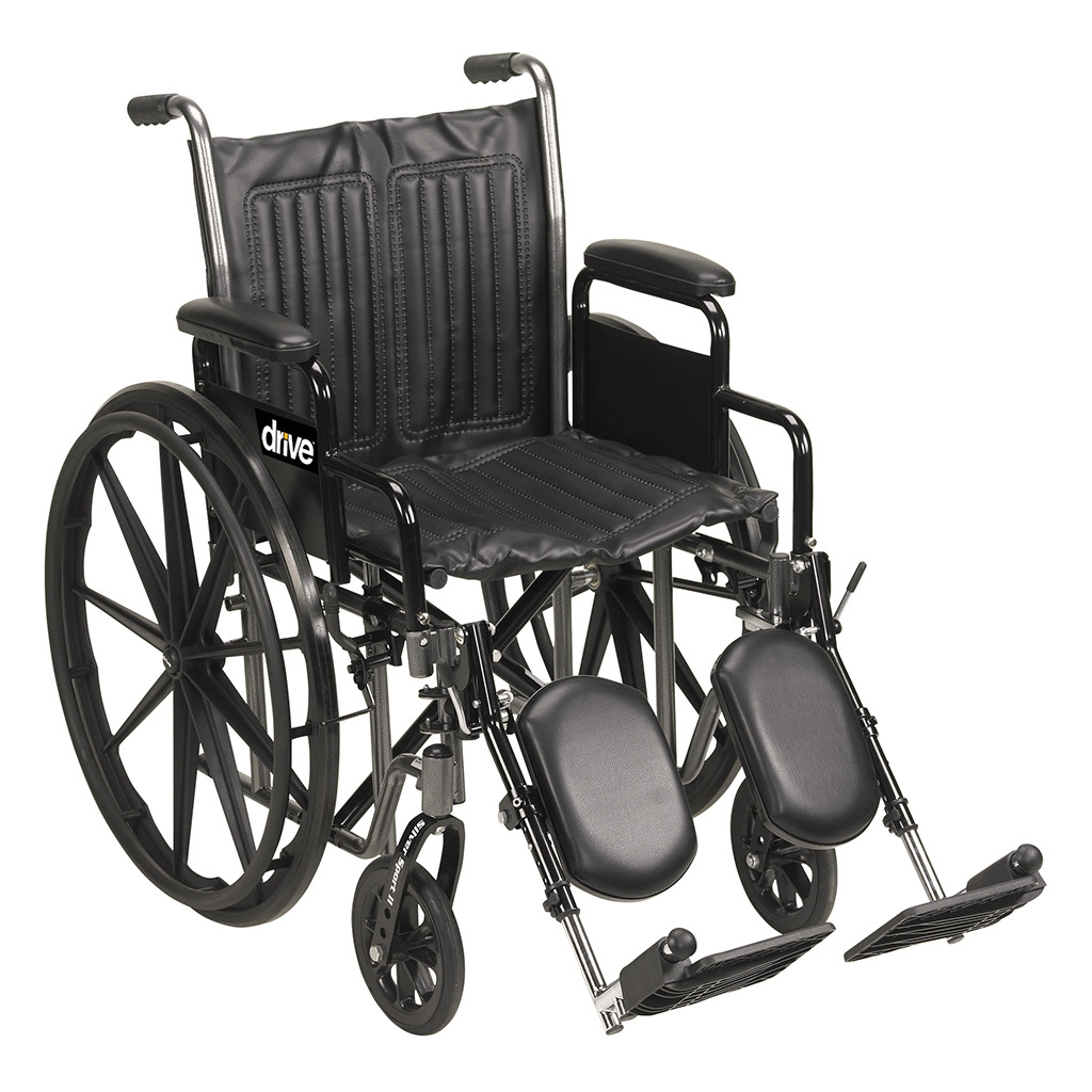 Wheelchair drive™ Silver Sport 2 Dual Axle Full Length Arm Padded Arm Style Swing-Away Footrest Black Upholstery 18 Inch Seat Width 300 lbs. Weight Capacity by Drive Medical  ID SSP218FA-SF